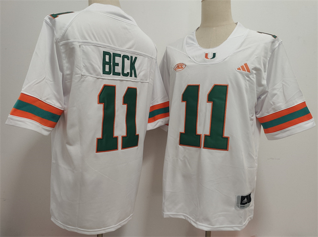 Men's Miami Hurricanes #11 Carson Beck White Stitched Football Jersey